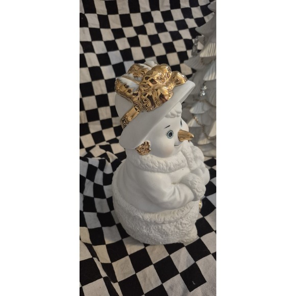 Vintage White & Gold Snowman Christmas Figurines Lot w/ Tree Decor ⛄🎄✨